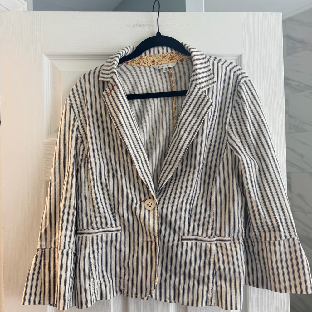 CAbi Blue and White Striped Women's Blazer
